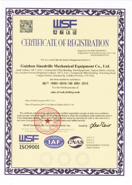 SINODRILLS ISO9001:2008 certificate 